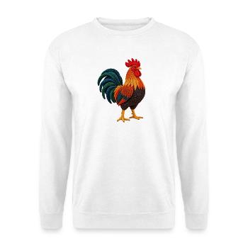 Bunter Strickhahn Kunstdesign - Unisex Pullover - Weiß - Vorne - Alina (178cm) & Michal (187cm)
