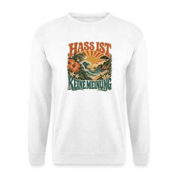 Hass ist keine Meinung Toleranz Vielfalt Statement - Unisex Pullover - Weiß - Vorne - Alina (178cm) & Michal (187cm)