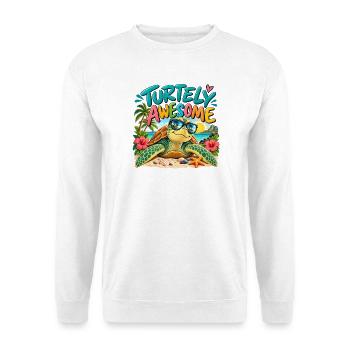 Turtely Awesome Beach Turtle - Unisex Pullover - Weiß - Vorne - Alina (178cm) & Michal (187cm)