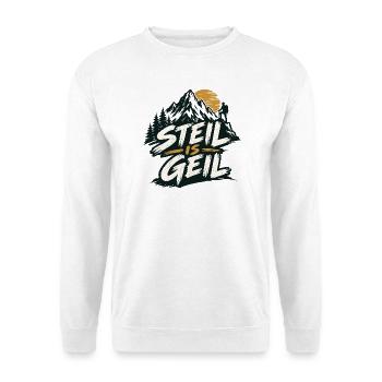 steil is geil - steil ist super - Unisex Pullover - Weiß - Vorne - Alina (178cm) & Michal (187cm)