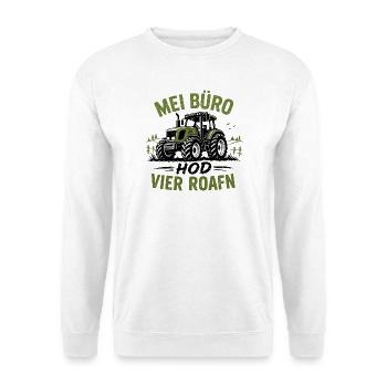 mei Büro hod vier Roafn - mein Büro hat 4 Reifen - Unisex Pullover - Weiß - Vorne - Alina (178cm) & Michal (187cm)
