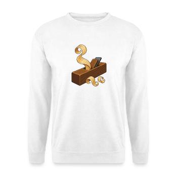 Holzhobel und Späne - Unisex Pullover - Weiß - Vorne - Alina (178cm) & Michal (187cm)