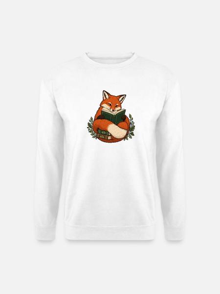 Lesender Fuchs mit Buch - Unisex Pullover - Weiß