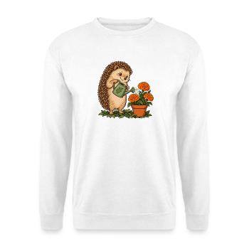 Igel beim Gärtnern - Unisex Pullover - Weiß - Vorne - Alina (178cm) & Michal (187cm)