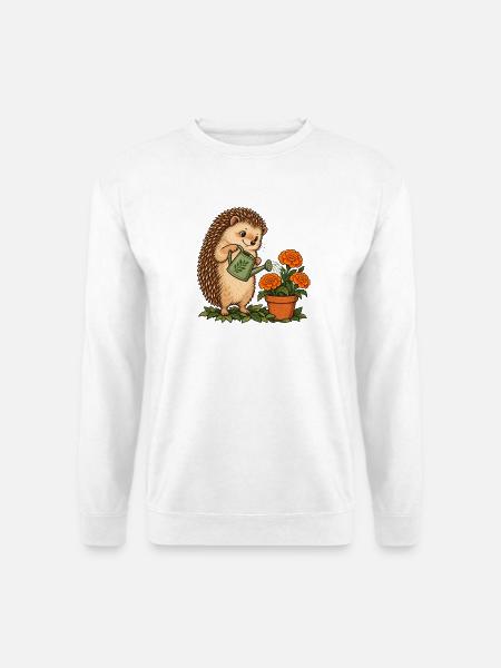 Igel beim Gärtnern - Unisex Pullover - Weiß
