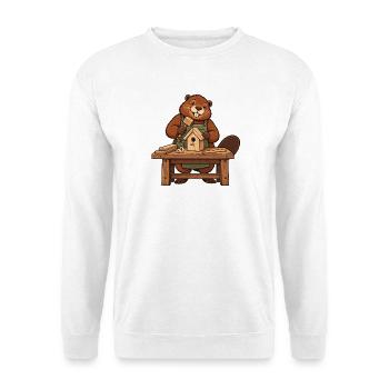 Biber an der Werkbank - Unisex Pullover - Weiß - Vorne - Alina (178cm) & Michal (187cm)