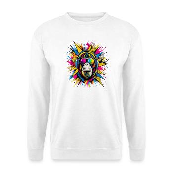 Pop Art Schimpanse - Unisex Pullover - Weiß - Vorne - Alina (178cm) & Michal (187cm)