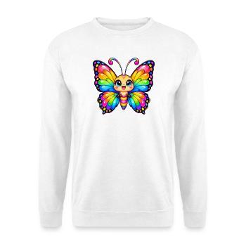 Kawaii Mehrfarbiger Schmetterling - Unisex Pullover - Weiß - Vorne - Alina (178cm) & Michal (187cm)