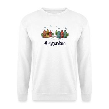 Amsterdamer Stadtbild-Doodles - Unisex Pullover - Weiß - Vorne - Alina (178cm) & Michal (187cm)