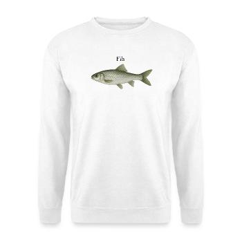 Fih – minimalistischer Fisch - Unisex Pullover - Weiß - Vorne - Alina (178cm) & Michal (187cm)