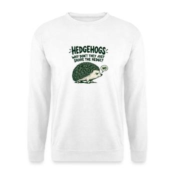 Igel und Hecke – trockener Tierwitz - Unisex Pullover - Weiß - Vorne - Alina (178cm) & Michal (187cm)