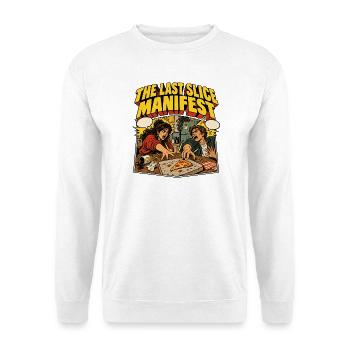 The Last Slice Manifest – Pizza-Comic - Unisex Pullover - Weiß - Vorne - Alina (178cm) & Michal (187cm)