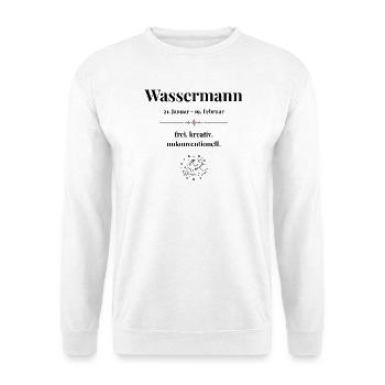 Sternzeichen Wassermann – Datum & Eigenschaften - Unisex Pullover - Weiß - Vorne - Alina (178cm) & Michal (187cm)