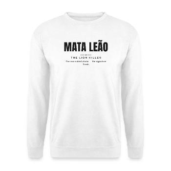 Mata Leão — Die Löwenjägerin | Echtes Jiu-Jitsu - Unisex Pullover - Weiß - Vorne - Alina (178cm) & Michal (187cm)