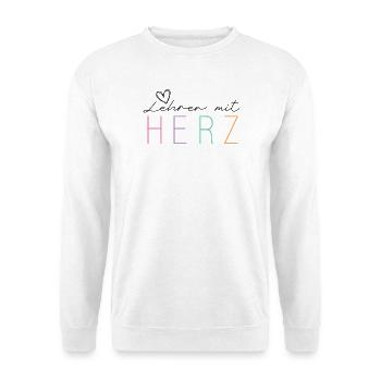LEHRER MIT HERZ - Unisex Pullover - Weiß - Vorne - Alina (178cm) & Michal (187cm)