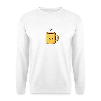 Süße Kawaii-Kaffeetasse Happy Heart Dampf - Unisex Pullover - Weiß - Vorne - Alina (178cm) & Michal (187cm)
