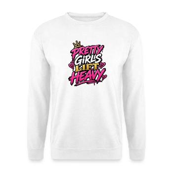 Hübsche Mädchen heben schwer – Motivation im Frauen-Fitnessstudio - Unisex Pullover - Weiß - Vorne - Alina (178cm) & Michal (187cm)