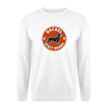 Dackel statt Drama Kreis-Logo - Unisex Pullover - Weiß - Vorne - Alina (178cm) & Michal (187cm)