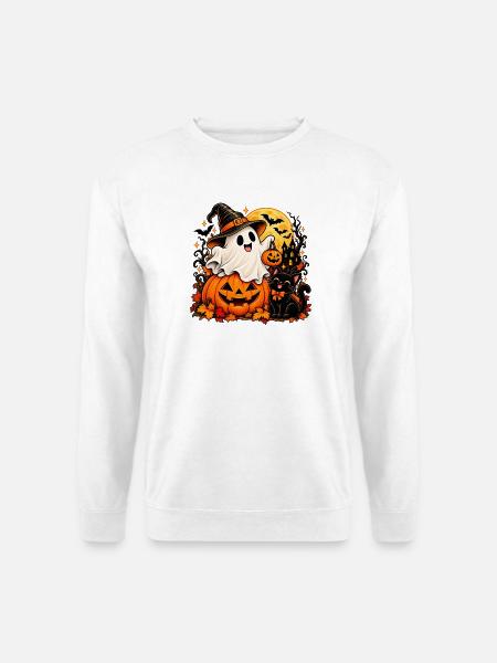 Süßer Halloween-Geist & Schwarze Katze - Unisex Pullover - Weiß