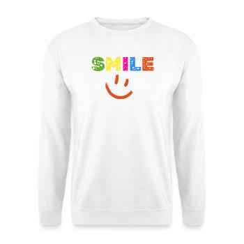 Smile Farbexplosion, Gute Laune Shirt, Statement  - Unisex Pullover - Weiß - Vorne - Alina (178cm) & Michal (187cm)