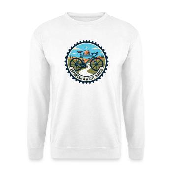 Espresso & White Roads Vintage-Radfahren - Unisex Pullover - Weiß - Vorne - Alina (178cm) & Michal (187cm)