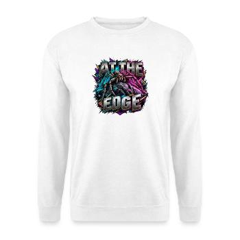 Am Rand der Kante Neon-Spinne - Unisex Pullover - Weiß - Vorne - Alina (178cm) & Michal (187cm)