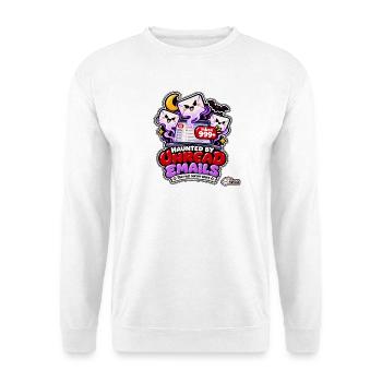 Von ungelesenen E-Mails heimgesucht – Halloween aus dem Büro - Unisex Pullover - Weiß - Vorne - Alina (178cm) & Michal (187cm)