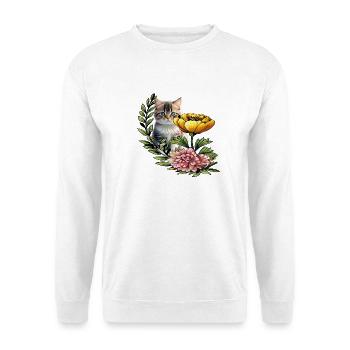 niedliche Katze  - Unisex Pullover - Weiß - Vorne - Alina (178cm) & Michal (187cm)