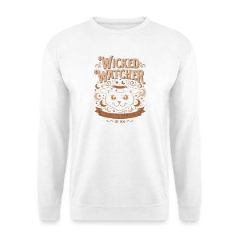 Wicked Watcher Vintage Halloween Katze - Unisex Pullover - Weiß - Vorne - Alina (178cm) & Michal (187cm)