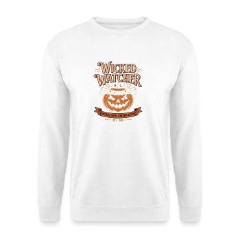 Wicked Watcher Halloween Kürbis - Unisex Pullover - Weiß - Vorne - Alina (178cm) & Michal (187cm)