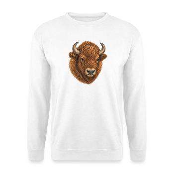 Europäischer Bisonkopf - Unisex Pullover - Weiß - Vorne - Alina (178cm) & Michal (187cm)