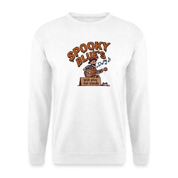 Skelettgitarrist Blues Pixel Art Halloween. - Unisex Pullover - Weiß - Vorne - Alina (178cm) & Michal (187cm)