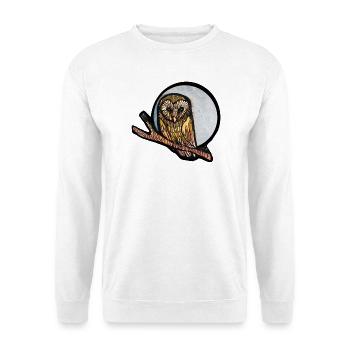 Mondbeschienene Eule auf Ast - Unisex Pullover - Weiß - Vorne - Alina (178cm) & Michal (187cm)