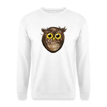 Verspielte Eule mit großen gelben Augen - Unisex Pullover - Weiß - Vorne - Alina (178cm) & Michal (187cm)
