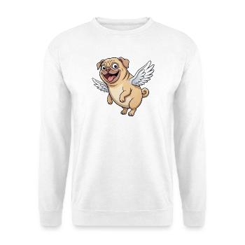Lustiger Mops Cartoon Engel mit Flügeln - Unisex Pullover - Weiß - Vorne - Alina (178cm) & Michal (187cm)