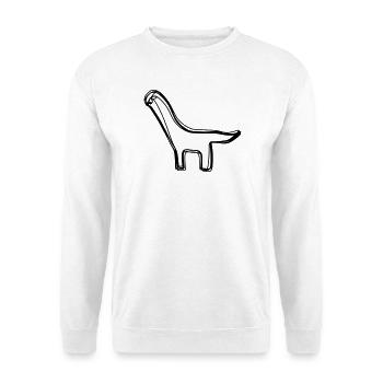 Dino handgezeichnet - Unisex Pullover - Weiß - Vorne - Alina (178cm) & Michal (187cm)