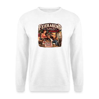 Feierabend ist Lebensqualität - Unisex Pullover - Weiß - Vorne - Alina (178cm) & Michal (187cm)