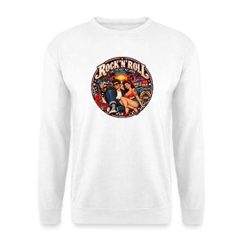 Rock’n’Roll hält die Welt am Laufen - Unisex Pullover - Weiß - Vorne - Alina (178cm) & Michal (187cm)