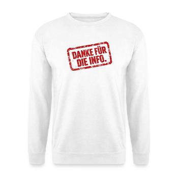 Danke für die Info - ironisches Shirt - Unisex Pullover - Weiß - Vorne - Alina (178cm) & Michal (187cm)