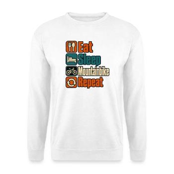 Eat Sleep Mountainbike Repeat – Retro MTB - Unisex Pullover - Weiß - Vorne - Alina (178cm) & Michal (187cm)