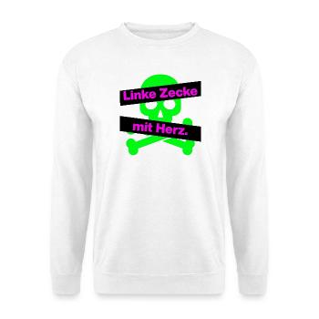 LINKE ZECKE MIT HERZ, ANTIFASCHISMUS, GEGEN RECHTS - Unisex Pullover - Weiß - Vorne - Alina (178cm) & Michal (187cm)