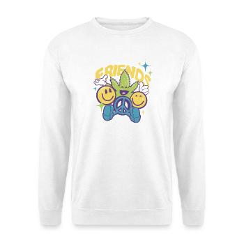 Grüne Freundschaft Peace Blatt - Unisex Pullover - Weiß - Vorne - Alina (178cm) & Michal (187cm)