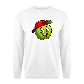 Spritziger Apfel mit Snapback - Unisex Pullover - Weiß - Vorne - Alina (178cm) & Michal (187cm)