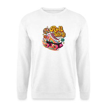 Roll With It Blumenroller - Unisex Pullover - Weiß - Vorne - Alina (178cm) & Michal (187cm)
