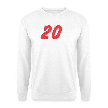 Nummer 20 fett in Rot - Unisex Pullover - Weiß - Vorne - Alina (178cm) & Michal (187cm)