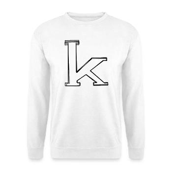 Kleinbuchstabe k handgezeichnet - Unisex Pullover - Weiß - Vorne - Alina (178cm) & Michal (187cm)