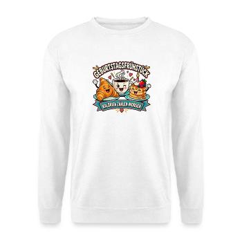 Geburtstagsfrühstück – Kalorien zählen morgen - Unisex Pullover - Weiß - Vorne - Alina (178cm) & Michal (187cm)