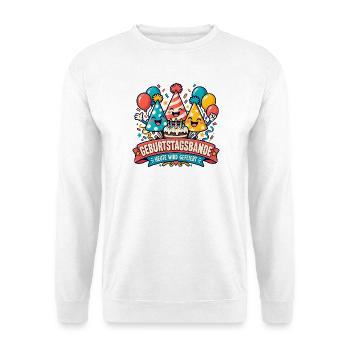 Geburtstagsbande – Heute wird gefeiert - Unisex Pullover - Weiß - Vorne - Alina (178cm) & Michal (187cm)