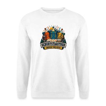 Geburtstagstour – Umwege inklusive - Unisex Pullover - Weiß - Vorne - Alina (178cm) & Michal (187cm)
