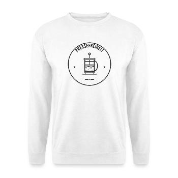 Pressefreiheit – French Press Kaffee - Unisex Pullover - Weiß - Vorne - Alina (178cm) & Michal (187cm)